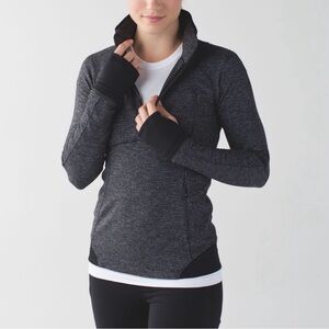 Lululemon Runderful 1/2 Zip Mini Check Pique Black Heathered Pullover Thumbholes